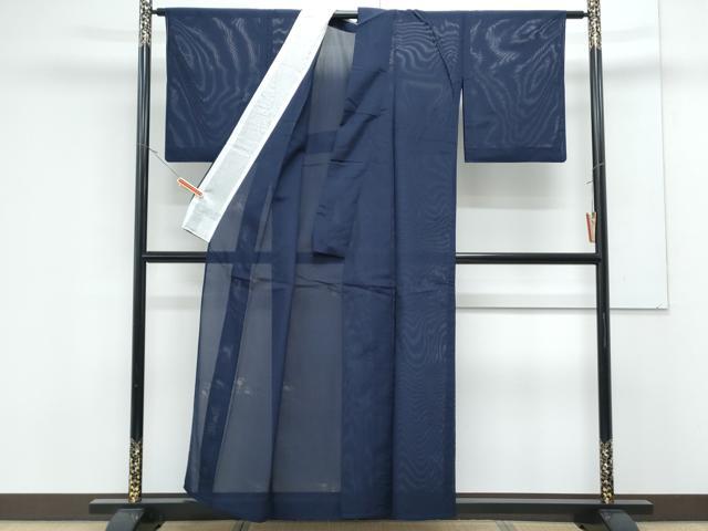 平和屋着物＊夏物　色無地　草花紋紗　留紺色　正絹　逸品　CABK0536th