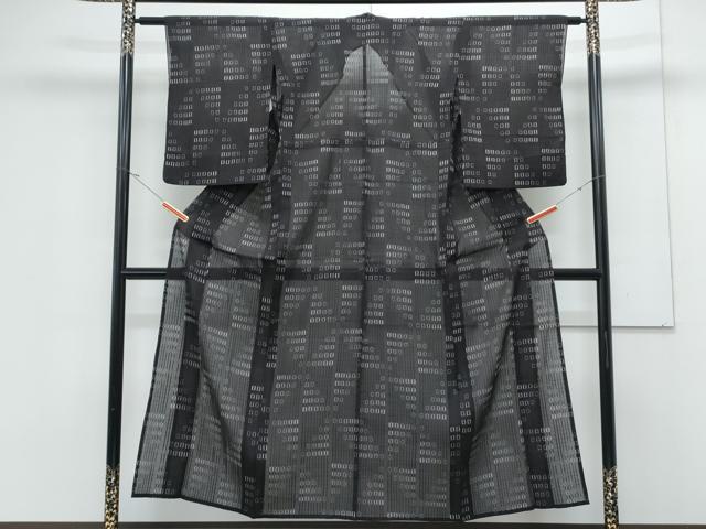 平和屋着物＊夏物　お召　抽象紋様　黒地　正絹　逸品　CABK0538th