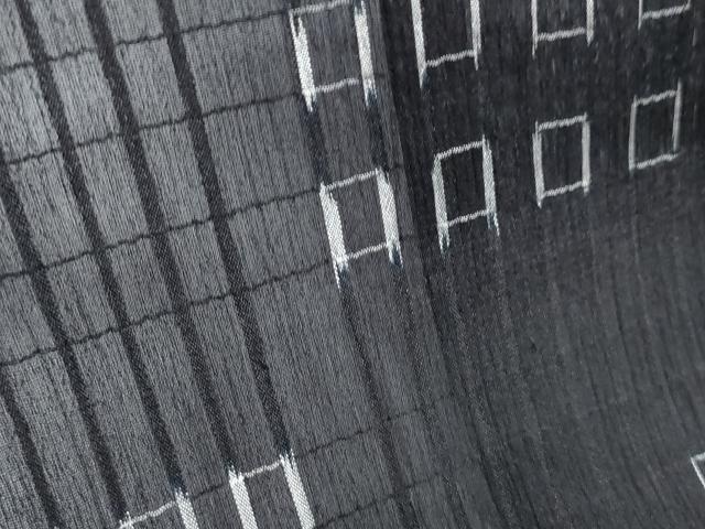 平和屋着物＊夏物　お召　抽象紋様　黒地　正絹　逸品　CABK0538th