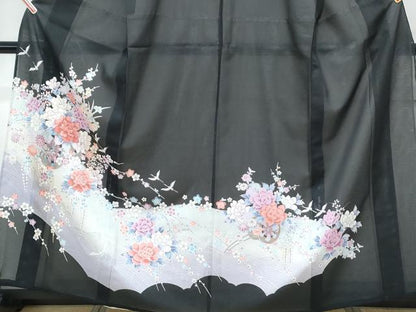 平和屋着物＊夏物　黒留袖　絽　花車文　洗える着物　CABK0539th