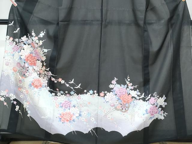 平和屋着物＊夏物　黒留袖　絽　花車文　洗える着物　CABK0539th