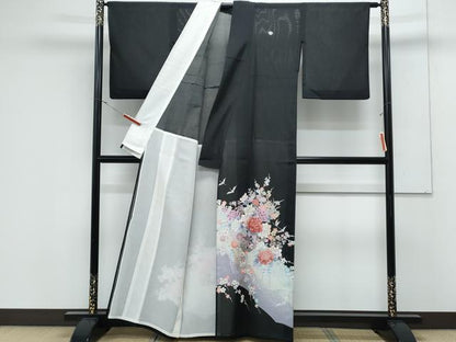 平和屋着物＊夏物　黒留袖　絽　花車文　洗える着物　CABK0539th