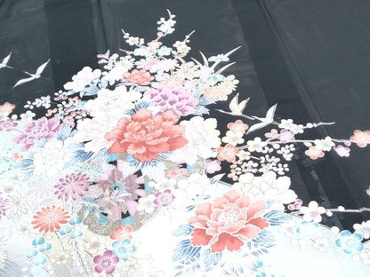 平和屋着物＊夏物　黒留袖　絽　花車文　洗える着物　CABK0539th