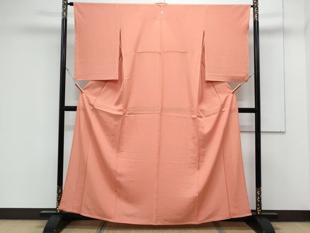 平和屋着物＊夏物　色無地　絽　甚三紅色　正絹　逸品　CABK0542th