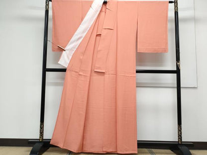 平和屋着物＊夏物　色無地　絽　甚三紅色　正絹　逸品　CABK0542th