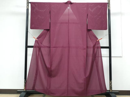 平和屋着物＊夏物　色無地　絽　葡萄色　正絹　逸品　CABK0555th