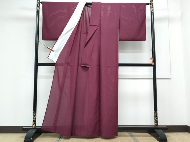 平和屋着物＊夏物　色無地　絽　葡萄色　正絹　逸品　CABK0555th