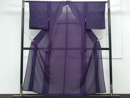 平和屋着物＊夏物　色無地　絽　葡萄色　正絹　逸品　CABK0560th