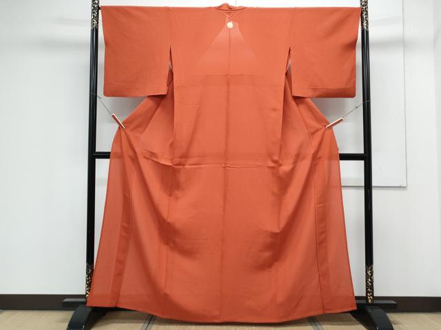 平和屋着物＊夏物　色無地　絽縮緬　樺色　正絹　逸品　CABK0570th