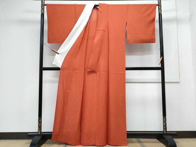 平和屋着物＊夏物　色無地　絽縮緬　樺色　正絹　逸品　CABK0570th