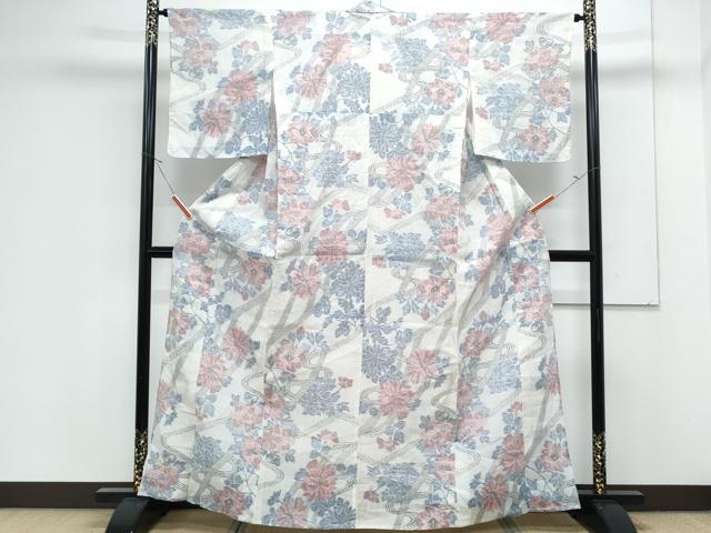 平和屋着物＊夏物　本場小千谷ちぢみ　流水花文　麻　逸品　CABK0571th