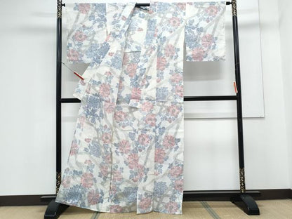 平和屋着物＊夏物　本場小千谷ちぢみ　流水花文　麻　逸品　CABK0571th