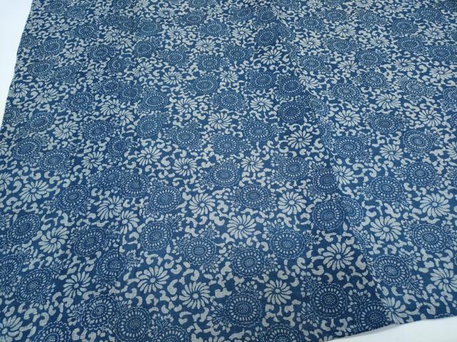 平和屋着物＊夏物　小紋・浴衣兼用　藍　型染め　草花文　逸品　CABK0574th