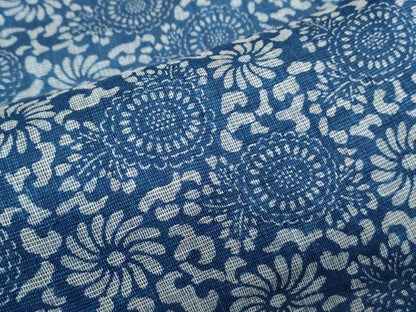 平和屋着物＊夏物　小紋・浴衣兼用　藍　型染め　草花文　逸品　CABK0574th