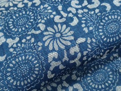 平和屋着物＊夏物　小紋・浴衣兼用　藍　型染め　草花文　逸品　CABK0574th