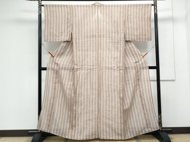 平和屋着物＊夏物　本場小千谷ちぢみ　縞　麻　逸品　CABK0589th