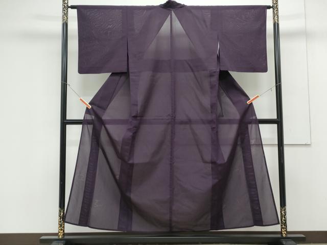 平和屋着物＊夏物　色無地　松文紗　深紫色　正絹　逸品　CABK0600th