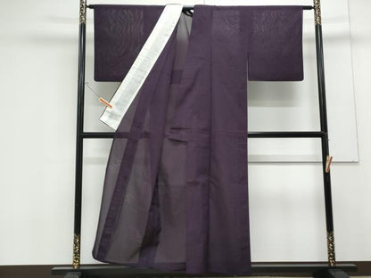 平和屋着物＊夏物　色無地　松文紗　深紫色　正絹　逸品　CABK0600th