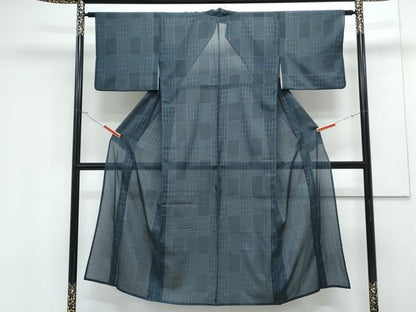 平和屋着物＊夏物　小紋　紗　格子文　洗える着物　CABK0609th