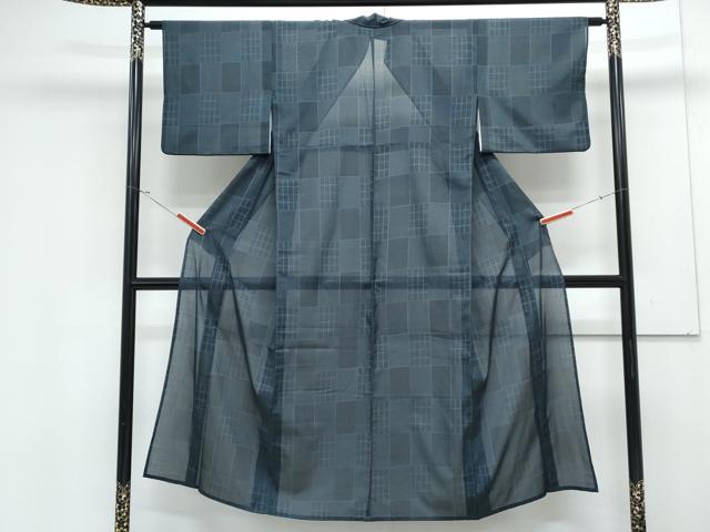 平和屋着物＊夏物　小紋　紗　格子文　洗える着物　CABK0609th