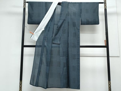 平和屋着物＊夏物　小紋　紗　格子文　洗える着物　CABK0609th