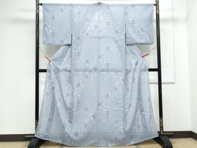 平和屋着物＊夏物　小紋　紗　麻の葉舞桜文　やまと誂製　洗える着物　CABK0630th