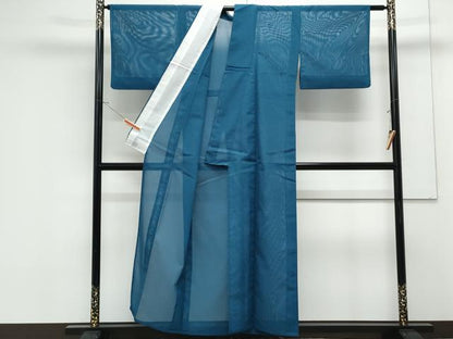 平和屋着物＊夏物　色無地　絽　藍色　洗える着物　CABK0634th