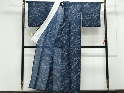 平和屋着物＊夏物　小紋　絽　魚　洗える着物　CABK0641th
