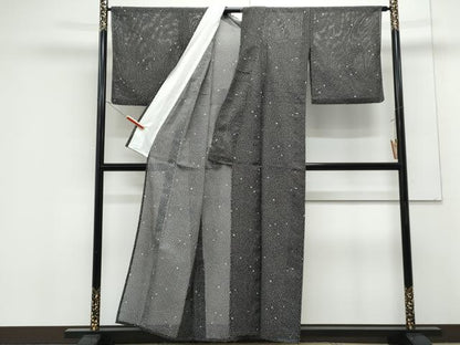 平和屋着物＊夏物　小紋　絽　舞花びら　黒地　洗える着物　CABK0642th