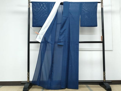 平和屋着物＊夏物　色無地　絽　濃藍色　洗える着物　CABK0663th
