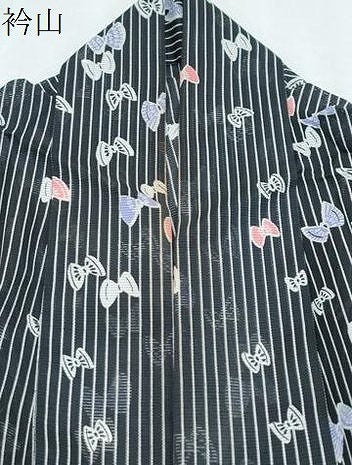 平和屋着物＊夏物　小紋　絽　舞蝶間道　黒地　洗える着物　CABK0671th