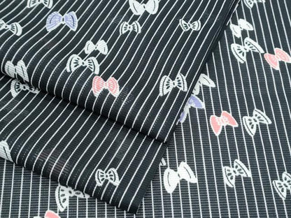 平和屋着物＊夏物　小紋　絽　舞蝶間道　黒地　洗える着物　CABK0671th
