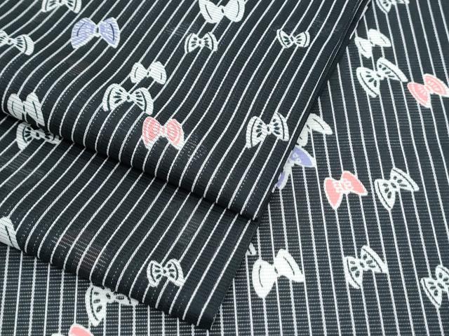 平和屋着物＊夏物　小紋　絽　舞蝶間道　黒地　洗える着物　CABK0671th