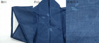 平和屋着物＊夏物　小紋　紗　流水舞葉文　洗える着物　CABK0680th