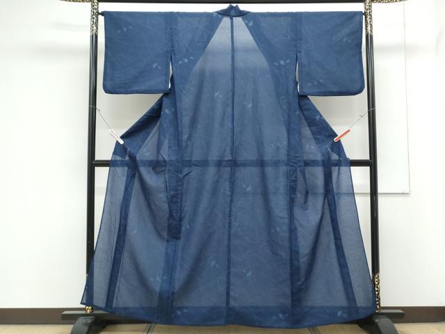 平和屋着物＊夏物　小紋　紗　流水舞葉文　洗える着物　CABK0680th