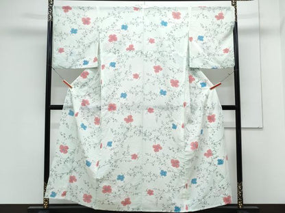 平和屋着物＊夏物　小紋　絽　草花文　暈し染め　洗える着物　CABK0684th