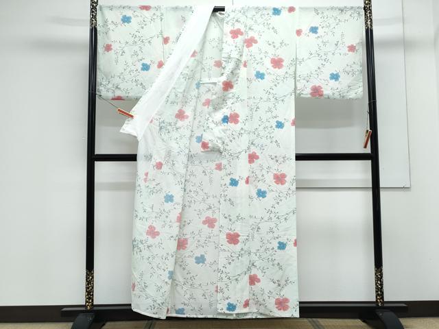 平和屋着物＊夏物　小紋　絽　草花文　暈し染め　洗える着物　CABK0684th