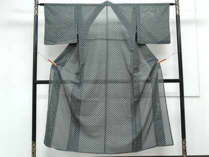 平和屋着物＊夏物　小紋　絽　吉祥花文　黒地　洗える着物　CABK0686th