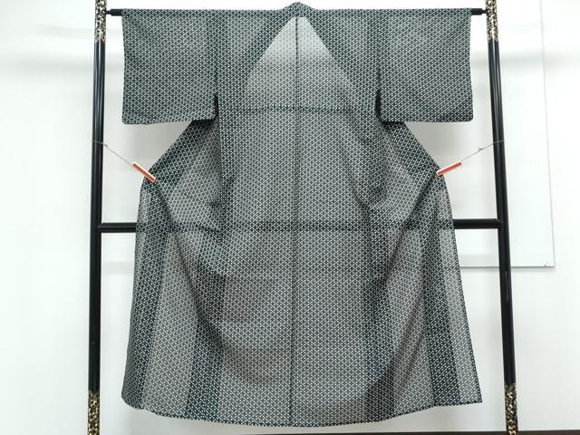 平和屋着物＊夏物　小紋　絽　吉祥花文　黒地　洗える着物　CABK0686th