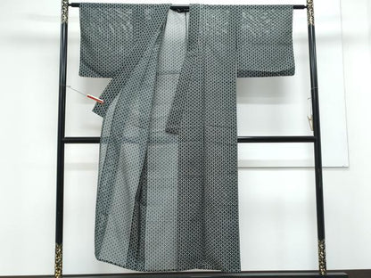 平和屋着物＊夏物　小紋　絽　吉祥花文　黒地　洗える着物　CABK0686th