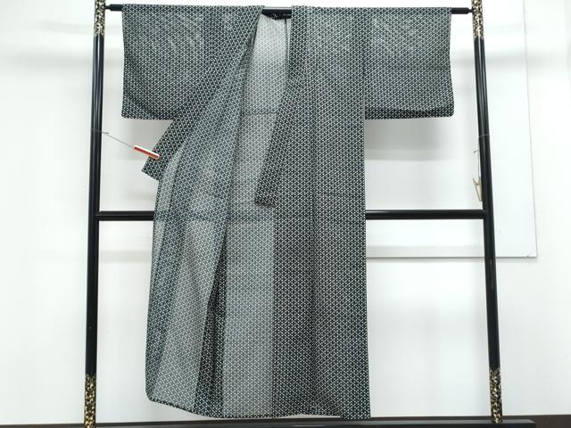 平和屋着物＊夏物　小紋　絽　吉祥花文　黒地　洗える着物　CABK0686th