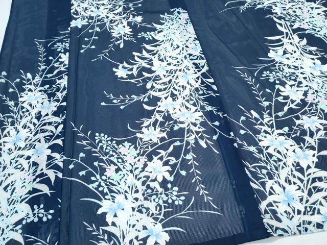 平和屋着物＊夏物　小紋　絽　草花文　洗える着物　CABK0692th