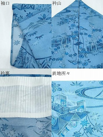 平和屋着物＊夏物　小紋　絽　流水草花文　洗える着物　CABK0699th