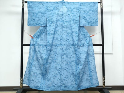 平和屋着物＊夏物　小紋　絽　流水草花文　洗える着物　CABK0699th