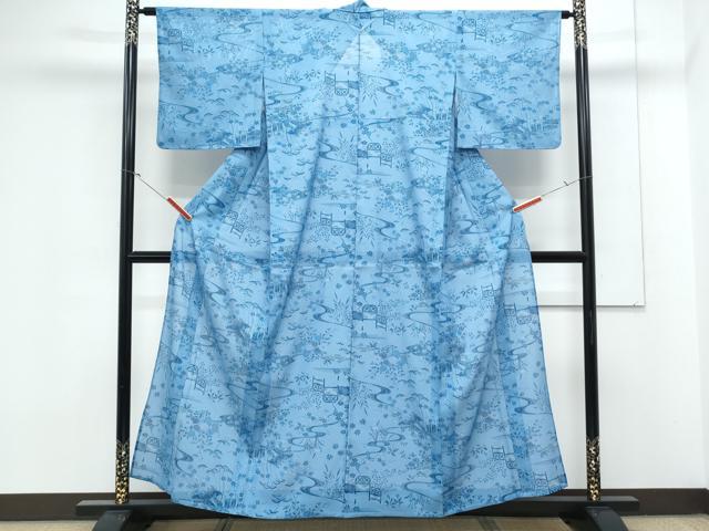 平和屋着物＊夏物　小紋　絽　流水草花文　洗える着物　CABK0699th