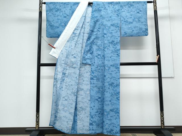 平和屋着物＊夏物　小紋　絽　流水草花文　洗える着物　CABK0699th