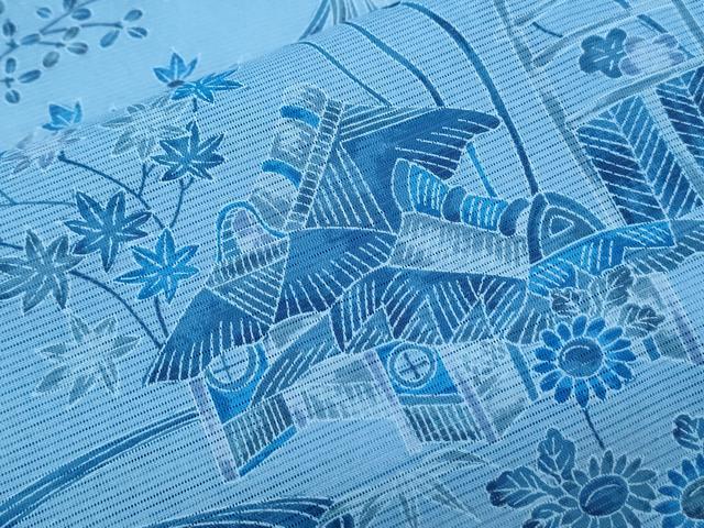 平和屋着物＊夏物　小紋　絽　流水草花文　洗える着物　CABK0699th