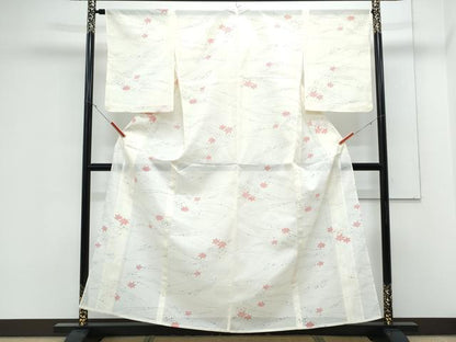 平和屋着物＊夏物　小紋　絽　流水楓文　洗える着物　CABK0700th