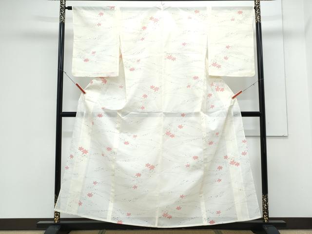 平和屋着物＊夏物　小紋　絽　流水楓文　洗える着物　CABK0700th