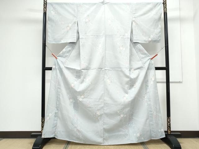 平和屋着物＊夏物　小紋　絽縮緬　草花文　洗える着物　CABK0702th